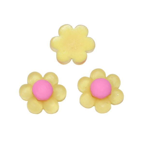 PLASTIC BEADS - RESIN 3D - FOR GLUING - FLOWER 04 TRANSPARENT - 21x22x8мм YELLOW AND PINK - PACKAGE 30pcs.
