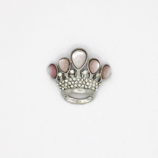 БИЖУТЕРИЯ - БРОШКА - СЕДЕФ И КРИСТАЛИ - КОРОНА В102 - 3.2х2.8см НИКЕЛ - ПАКЕТ 6 бр.