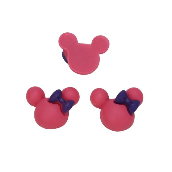 PLASTIC BEADS - RESIN 3D - FOR GLUING - MINNIE MOUSE 04 - 22x19x7mm CYCLAMEN (DARK) AND PURPLE (DARK) - PACKAGE 50pcs.