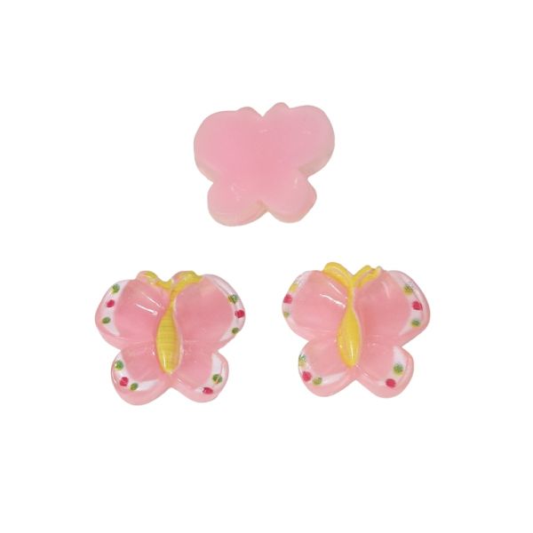 PLASTIC BEADS - RESIN 3D - FOR GLUING - BUTTERFLY 01 TRANSPARENT - 20x18x6mm PINK (LIGHT) AND YELLOW - PACKAGE 40pcs.