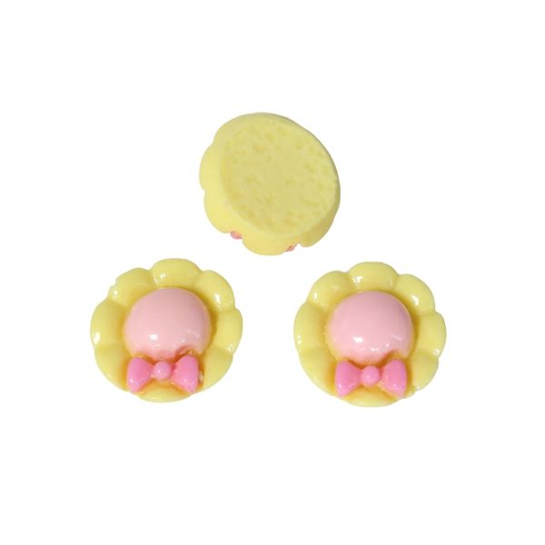PLASTIC BEADS - RESIN 3D - FOR GLUING - HAT 01 WITH RIBBON - 20x8mm YELLOW AND PINK (LIGHT) - PACKAGE 40pcs.