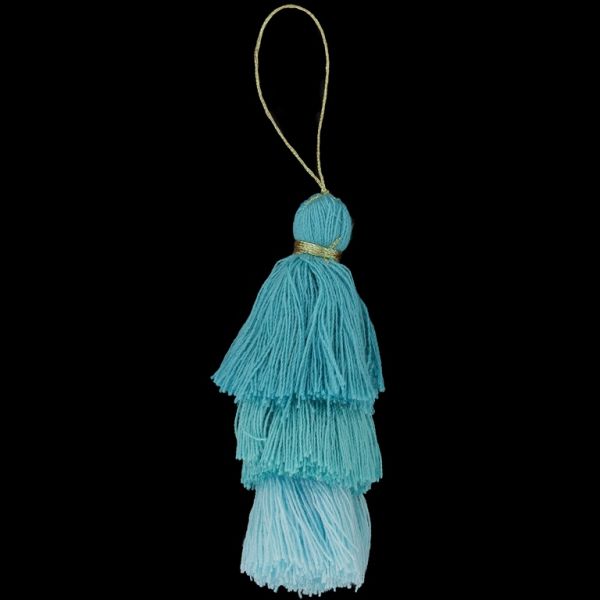 TEXTILE BEADS - TASSEL COTTON - THREE-LAYER - 8cm TURQUOISE-TURQUOISE (LIGHT)-BLUE (LIGHT) 50 - 2pcs.