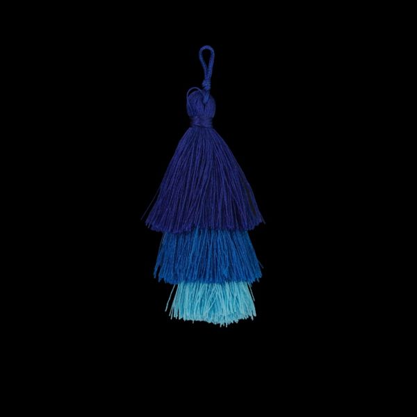 TEXTILE BEADS - TASSEL POLYESTER - THREE-LAYER - 7cm BLUE (DARK)-BLUE-BLUE (LIGHT) 86 - 2pcs.