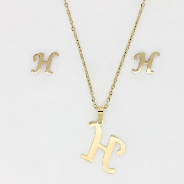 JEWELRY - SET - STAINLESS STEEL - LETTER Н S39 - GOLD - PACKAGE (6 sets)