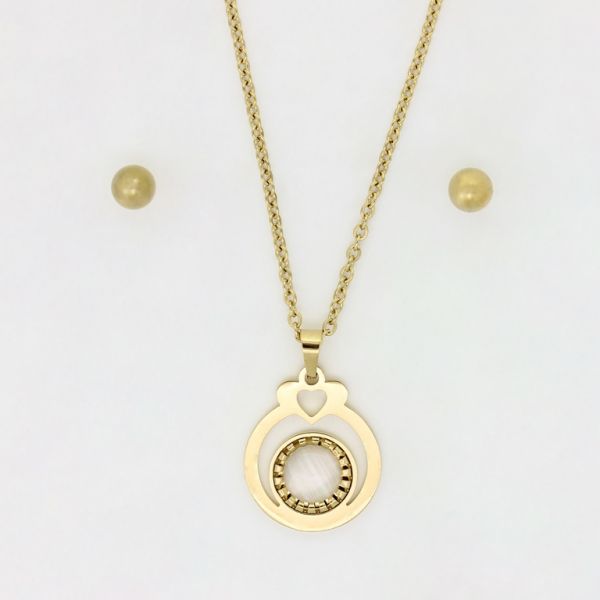 JEWELRY - SET - STAINLESS STEEL AND CAT'S EYE - CIRCLE S38 - GOLD AND WHITE - PACKAGE (6 sets)