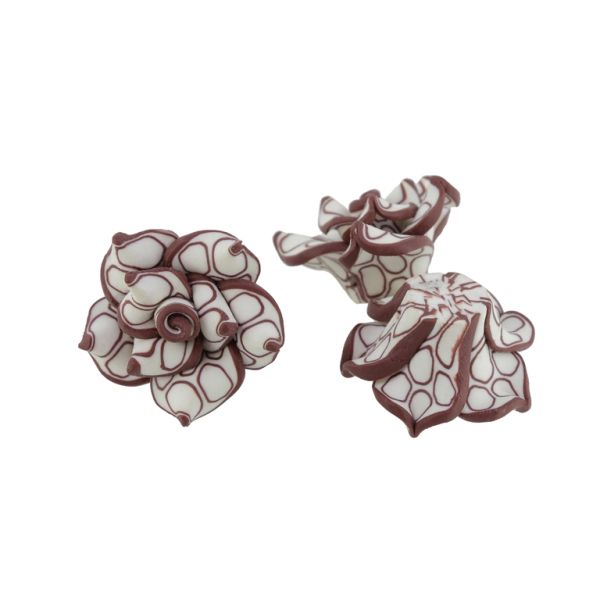 POLYMER CLAY FIMO BEADS - ROSE 01 CIRCLES - 25x15mm WHITE-BROWN (DARK) 11 - 10pcs. Hole-2.0mm