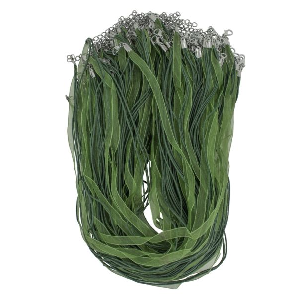 NECKLACE WITH CLASP - THREAD AND ORGANZA - NECKLACE - 43+4cm GREEN MILITARY (DARK) 268 - PACKAGE 100pcs.