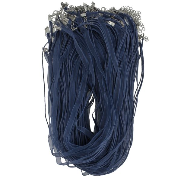 NECKLACE WITH CLASP - THREAD AND ORGANZA - NECKLACE - 43+4cm BLUE (DARK) 227 - PACKAGE 100pcs.