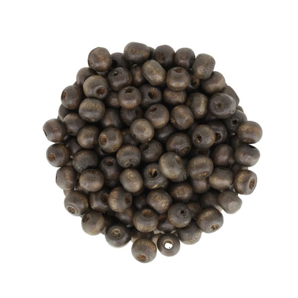 WOODEN BEADS - BALL SHAPED - 5x7mm BROWN (DARK) - PACKAGE 500g Hole-2.0mm (7000pcs.)