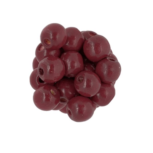 WOODEN BEADS - BALL SHAPED - 13x14mm BORDEAUX А54 - 50g (61pcs.) Hole-4.5mm