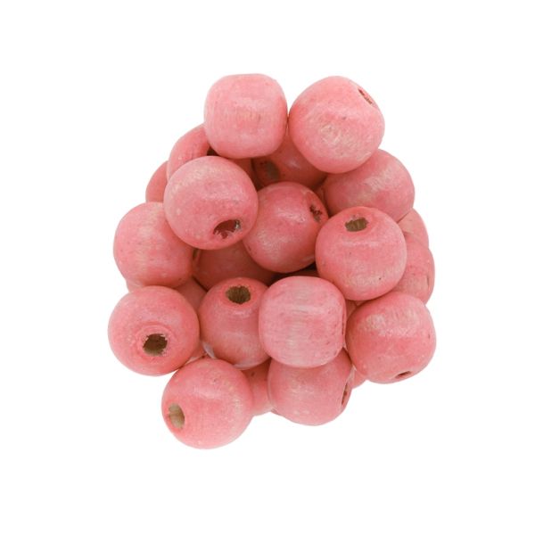 WOODEN BEADS - BALL SHAPED - 13x14mm PINK (LIGHT) А12 - 50g (61pcs.) Hole-4.5mm