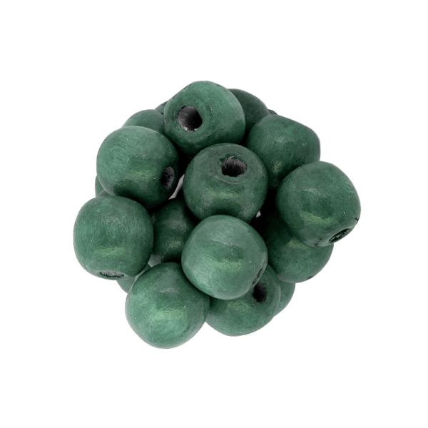 WOODEN BEADS - BALL SHAPED - 14x16mm GREEN (DARK) А51 - PACKAGE 500g (380pcs.) Hole-5.0mm