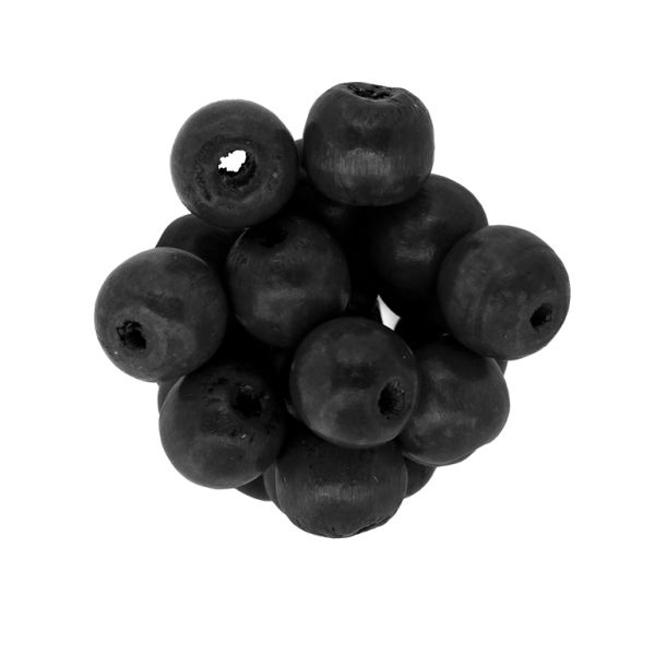 WOODEN BEADS - BALL SHAPED - 14x16mm BLACK (MATTE) А21 - 50g (38pcs.) Hole-5.0mm