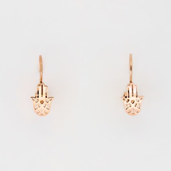 БИЖУТЕРИЯ - ОБЕЦИ - АНГЛИЙСКО ЗАКОПЧАВАНЕ - СТОМАНА - РЪКАТА НА ФАТИМА Е267 - 0.7х1.7см ЗЛАТИСТО РОЗОВО - 1 чифт