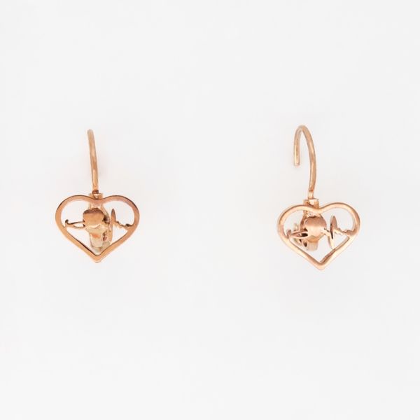 JEWELRY - EARRINGS - ENGLISH FASTENING - STAINLESS STEEL - HEART WITH PULSE Е268 - 1.1x1.7cm ROSE GOLD - PACKAGE 12 pairs