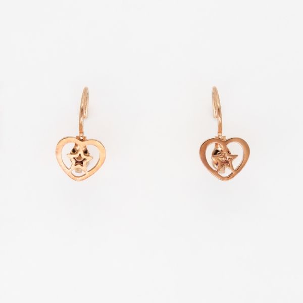 JEWELRY - EARRINGS - ENGLISH FASTENING - STAINLESS STEEL - HEART WITH STAR Е269 - 0.9x1.7cm ROSE GOLD - PACKAGE 12 pairs