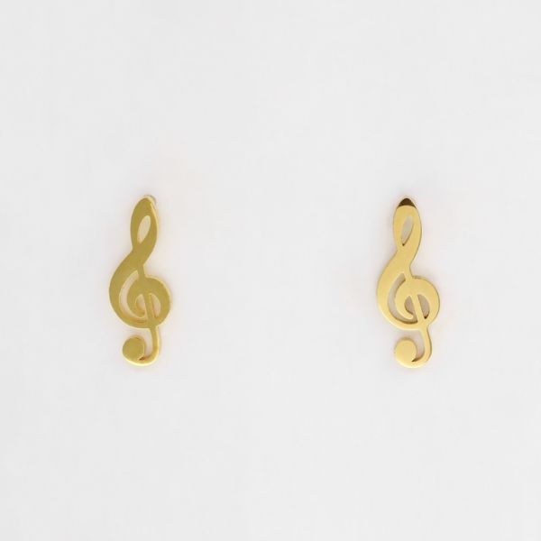 JEWELRY - EARRINGS - SCREW - STAINLESS STEEL - TREBLE CLEF Е278 - 0.7x1.8cm GOLD - PACKAGE 12 pairs
