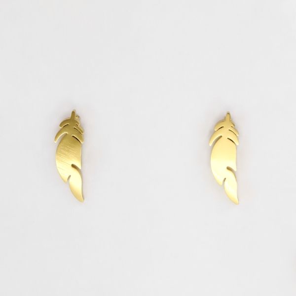 JEWELRY - EARRINGS - SCREW - STAINLESS STEEL - FEATHER Е279 - 0.6x1.7cm GOLD - PACKAGE 12 pairs