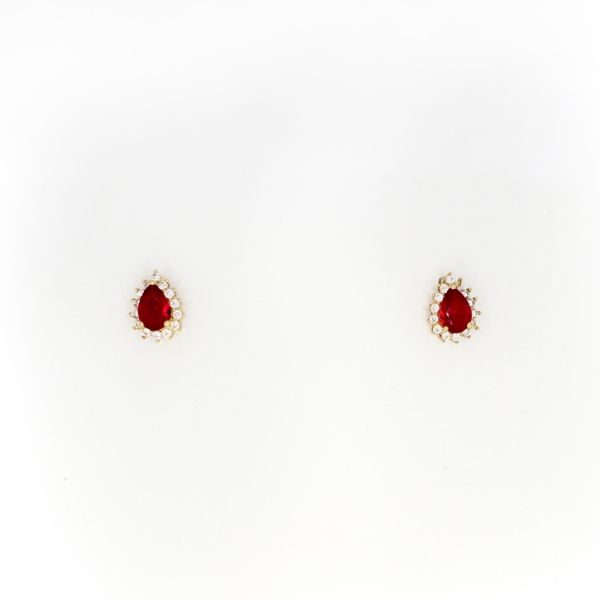 БИЖУТЕРИЯ - ОБЕЦИ - ВИНТ - ЦИРКОН - КАПКА Е315 - 0.8х1.1см ЗЛАТИСТО И ЧЕРВЕНО - ПАКЕТ 6 чифта