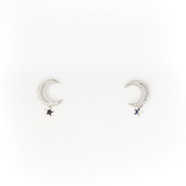 БИЖУТЕРИЯ - ОБЕЦИ - ВИНТ - ЦИРКОН - ЛУНА Е281 - 0.7х1.4см НИКЕЛ - 1 чифт