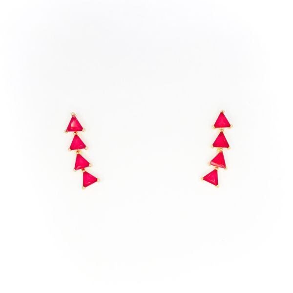 БИЖУТЕРИЯ - ОБЕЦИ - ВИНТ - ЦИРКОН - ТРИЪГЪЛНИЦИ Е317 - 0.7х2.3см ЗЛАТИСТО И ЦИКЛАМА - ПАКЕТ 6 чифта