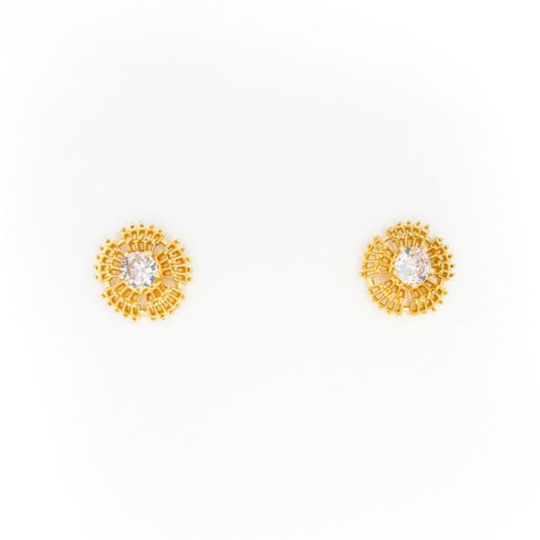 JEWELRY - EARRINGS - SCREW - ZIRCON - FLOWER Е313 - 1.6x1.6cm GOLD - 1 pair