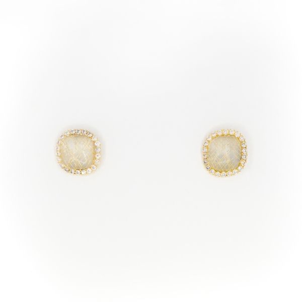 БИЖУТЕРИЯ - ОБЕЦИ - ВИНТ - ЦИРКОН И КОТЕШКО ОКО - Е312 - 1.4х1.4см ЗЛАТИСТО И БЯЛО - 1 чифт