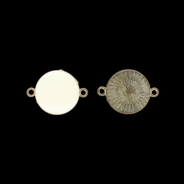 METAL BEADS WITH ENAMEL - CONNECTING ELEMENT WITH 2 RINGS - CIRCLE 01 - 18x25x2.5mm GOLD (DARK) AND ECRU - PACKAGE 50pcs. Hole-1.8mm