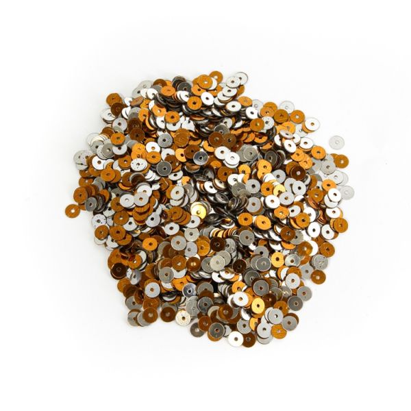 SEQUINS - CIRCLE 01 FLAT - METALLIC - 5mm ORANGE (DARK) and SILVER 004 - PACKAGE 250g Hole-1.0mm