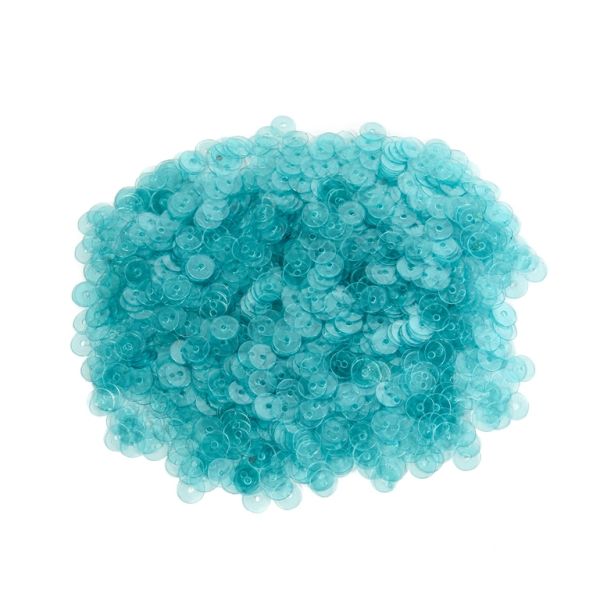 ПАЙЕТИ - КРЪГ 01 ПЛОСЪК - ПРОЗРАЧЕН - 7мм ТЮРКОАЗ СВ. 053 - ПАКЕТ 250 гр. Отвор-1.0мм