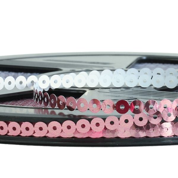SEQUIN RIBBON - CIRCLE 01 FLAT - METALLIC - 5mm PINK 049 - ROLL 70meters Hole-1.0mm