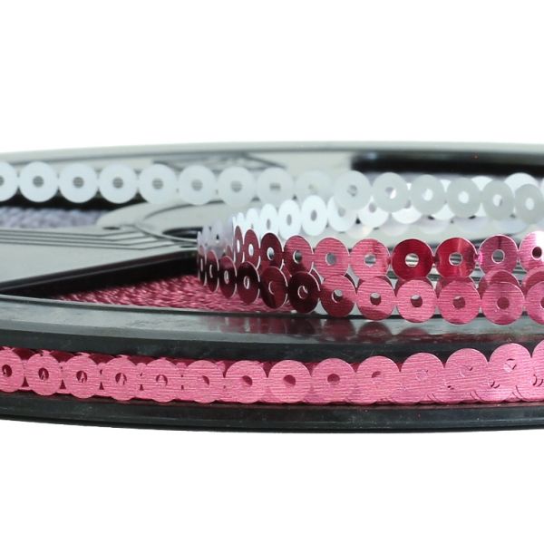 SEQUIN RIBBON - CIRCLE 01 FLAT - METALLIC - 5mm PINK (DARK) 050 - ROLL 70meters Hole-1.0mm