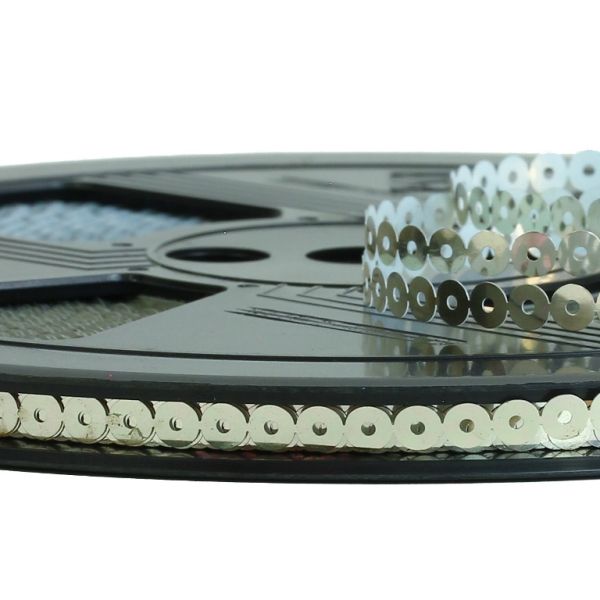 SEQUIN RIBBON - CIRCLE 01 FLAT - METALLIC - 5mm SILVER 041 - ROLL 70meters Hole-1.0mm