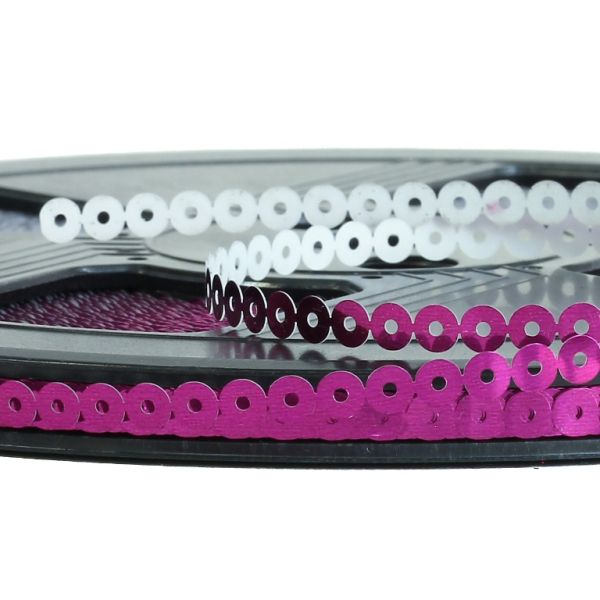 SEQUIN RIBBON - CIRCLE 01 FLAT - METALLIC - 5mm CYCLAMEN 051 - ROLL 70meters Hole-1.0mm