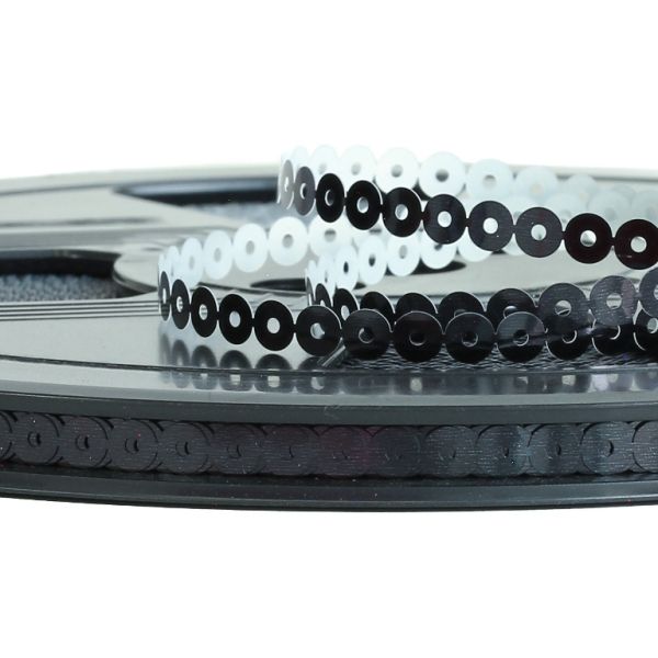 SEQUIN RIBBON - CIRCLE 01 FLAT - METALLIC - 5mm BLACK 062 - ROLL 70meters Hole-1.0mm