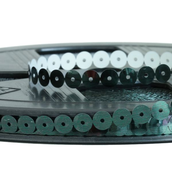 SEQUIN RIBBON - CIRCLE 01 FLAT - METALLIC - 7mm GREEN MILITARY (DARK) 060 - ROLL 70meters Hole-1.0mm