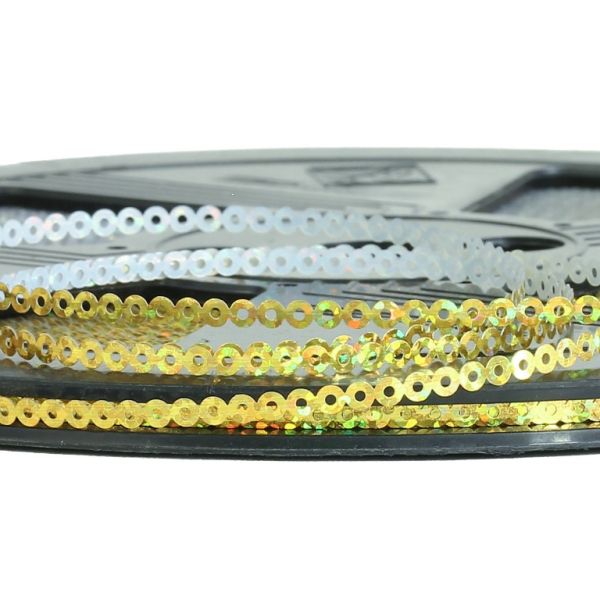 SEQUIN RIBBON - CIRCLE 01 FLAT - HOLOGRAPHIC - 3mm YELLOW 070 - ROLL 70meters Hole-1.0mm