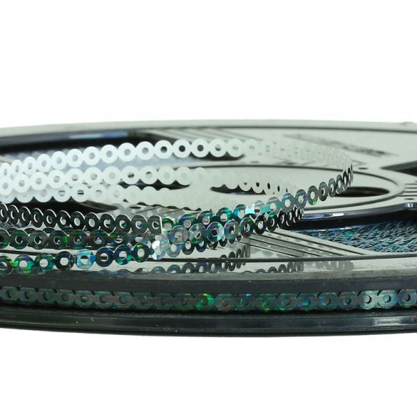 SEQUIN RIBBON - CIRCLE 01 FLAT - HOLOGRAPHIC - 3mm GREEN MILITARY (DARK) 090 - ROLL 70meters Hole-1.0mm