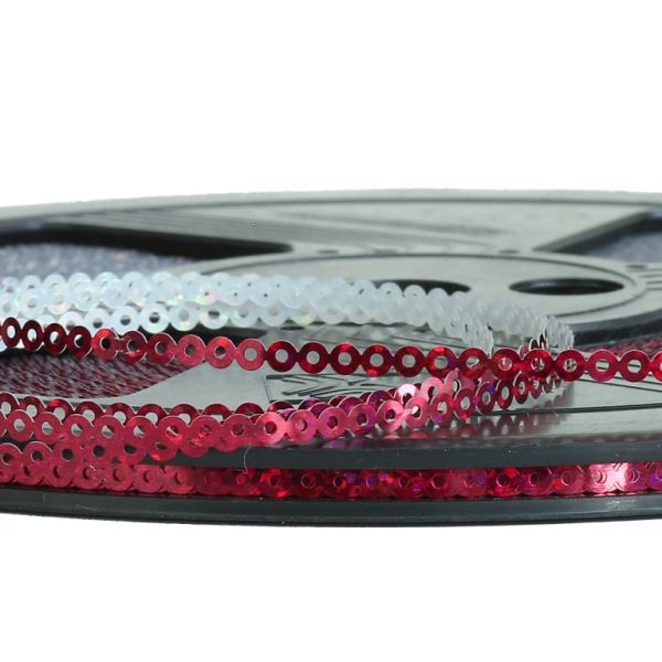 SEQUIN RIBBON - CIRCLE 01 FLAT - HOLOGRAPHIC - 3mm CYCLAMEN (DARK) 078 - ROLL 70meters Hole-1.0mm