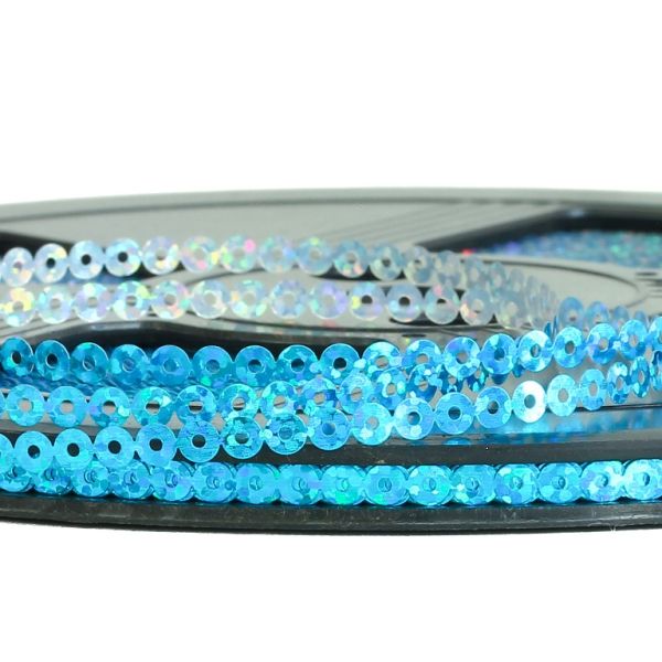 SEQUIN RIBBON - CIRCLE 01 FLAT - HOLOGRAPHIC - 4mm TURQUOISE BLUE 088 - ROLL 70meters Hole-1.0mm