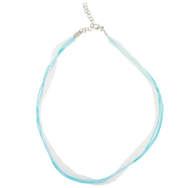 NECKLACE WITH CLASP - THREAD AND ORGANZA - NECKLACE - 43+4cm TURQUOISE BLUE (LIGHT) 198 - 1pc.