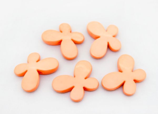 OPAQUE PLASTIC BEADS - BUTTERFLY 01 - SMOOTH - 21x29x6mm CORAL ORANGE С09 - 50g Hole-3.0mm (26pcs.)