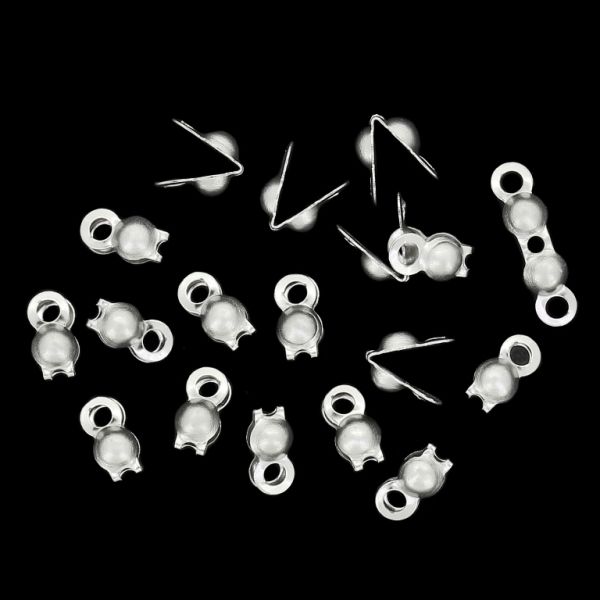 METAL ELEMENTS - CLAMSHELL BEAD TIP DOUBLE CLOSED LOOPS - STEEL 304 - 3x6mm NICKEL COLOR - 50pcs. Hole-1.5mm