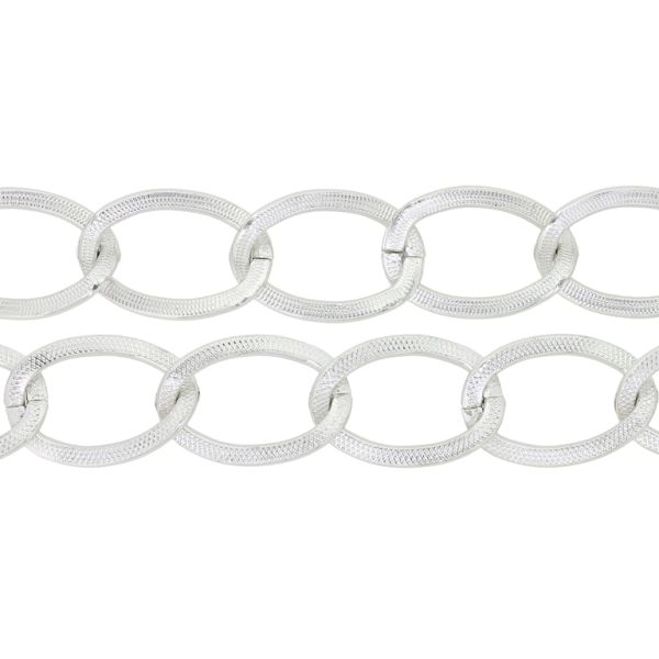 METAL CHAIN - ALUMINUM - BRAIDED ROPE TEXTURED FLAT CURB - 3x17x25mm SILVER - PACKAGE 5meters