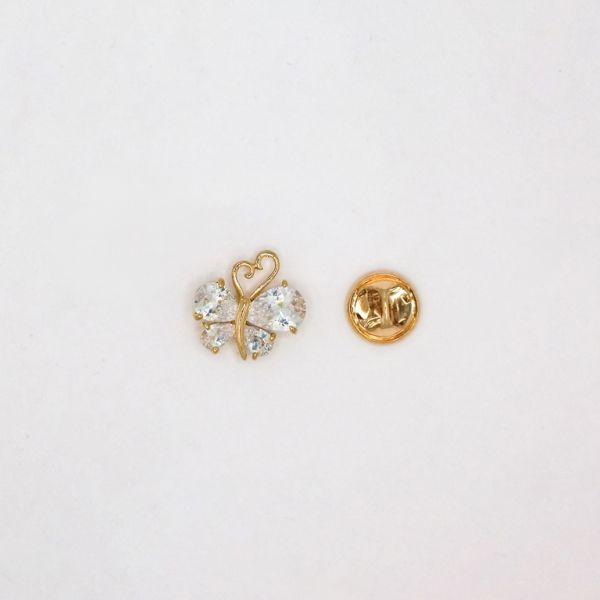 JEWELRY - BROOCH PIN - ZIRCON - BUTTERFLY В126 - 1.7x1.7cm GOLD AND WHITE - 1pc.