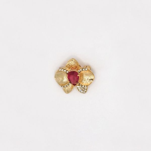 БИЖУТЕРИЯ - БРОШКА - ЦИРКОН - ЦВЕТЕ В140 - 2.5х2.2см ЗЛАТИСТО И ЦИКЛАМА - 1 бр.