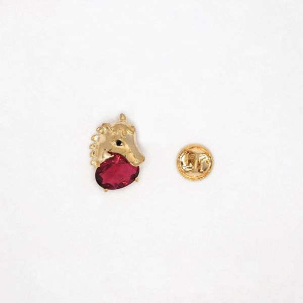 JEWELRY - BROOCH PIN - ZIRCON - HORSE В133 - 1.8x2.4cm ROSE GOLD AND CYCLAMEN - 1pc.