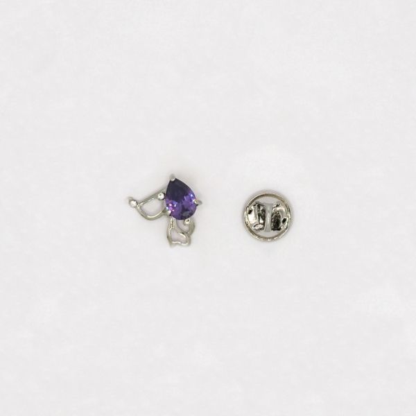JEWELRY - BROOCH PIN - ZIRCON - DOG В128 - 1.7x1.7cm NICKEL AND PURPLE - PACKAGE 3pcs.