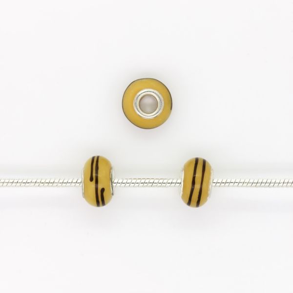 PANDORA TYPE BEADS - GLASS - CIRCLE - 14x10mm YELLOW (DARK)-BROWN (DARK) 34 - 5pcs. Hole-5.0mm