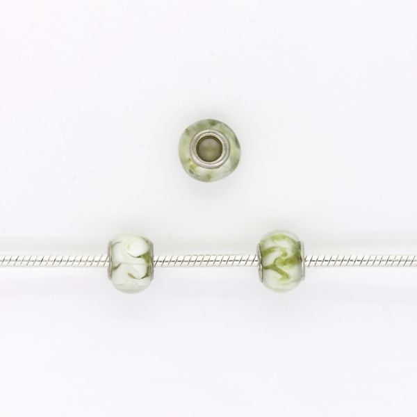 PANDORA TYPE BEADS - GLASS - CIRCLE - 14x10mm RESEDA-WHITE 14 - PACKAGE 50pcs. Hole-5.0mm